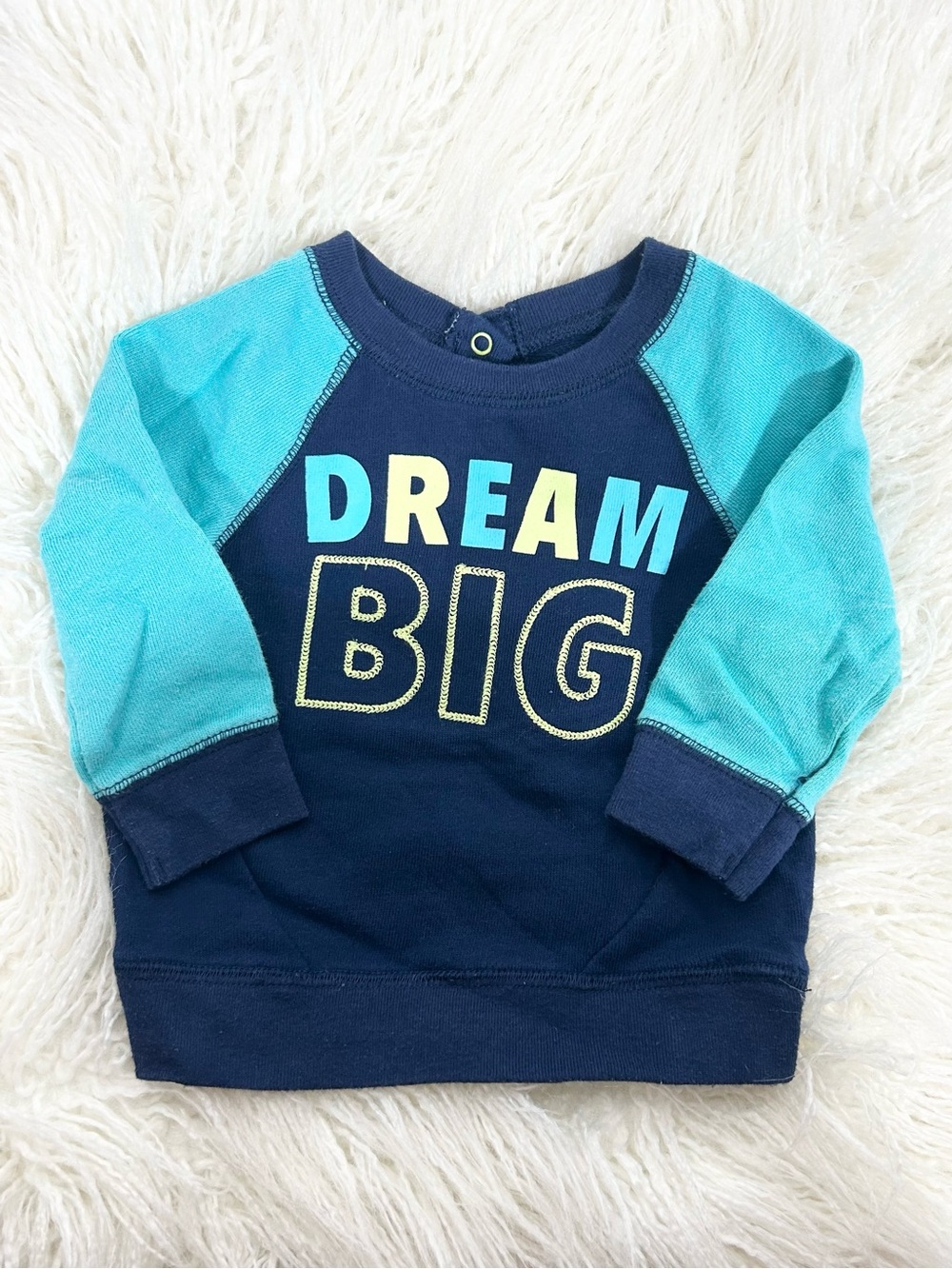 Cat & Jack Infant Boys Blue Teal "Dream Big" Pullover Fleece Sweater 3-6M